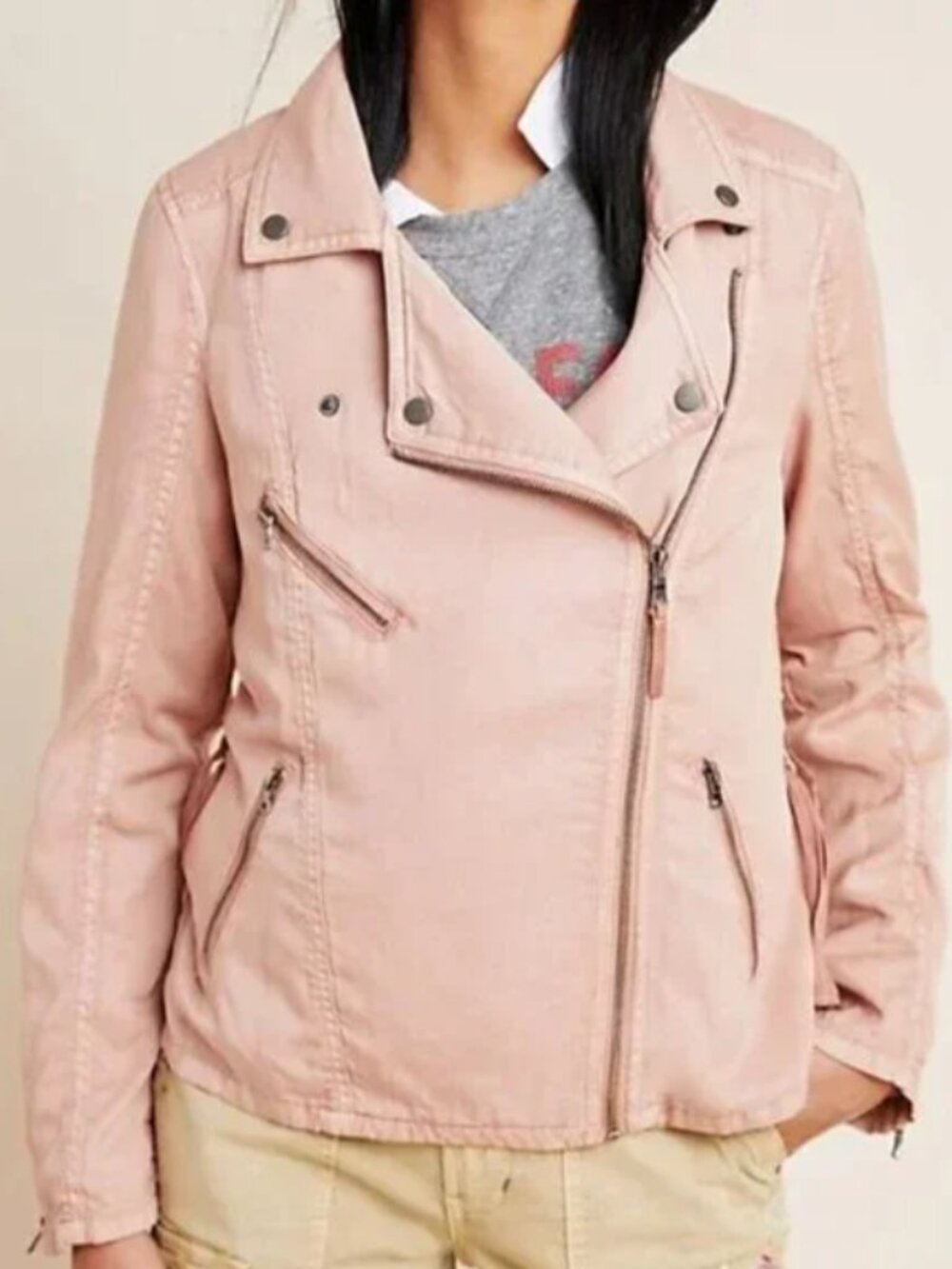 Anthropologie Marrakech Moto Jacket XS Pink Tencel Lightweight Biker